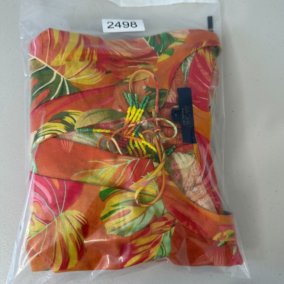 Rachel Roy Linen Blend Top Size M Floral‎ Tropical Colorful Beaded Tassels - Picture 11 of 11